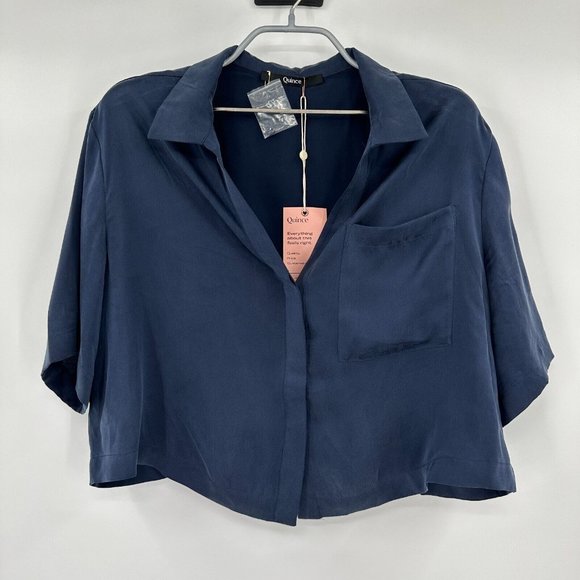 Quince Other - Quince Women's Indigo Blue Washable Silk Pajama Shirt Button Front sz S NWT Crop